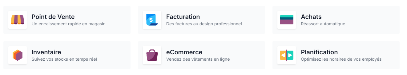 Logo de différentes applications proposées par Odoo