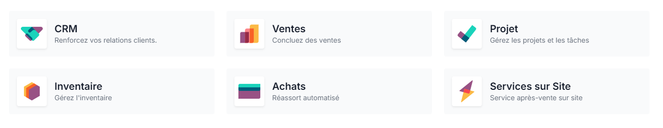 Logo de différentes applications proposées par Odoo