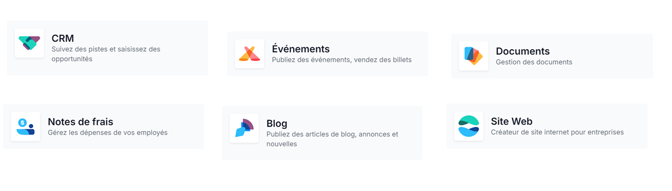 Logo de différentes applications proposées par Odoo